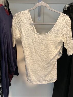 Guess White Floral Lace Scoop-Neck Blouse
